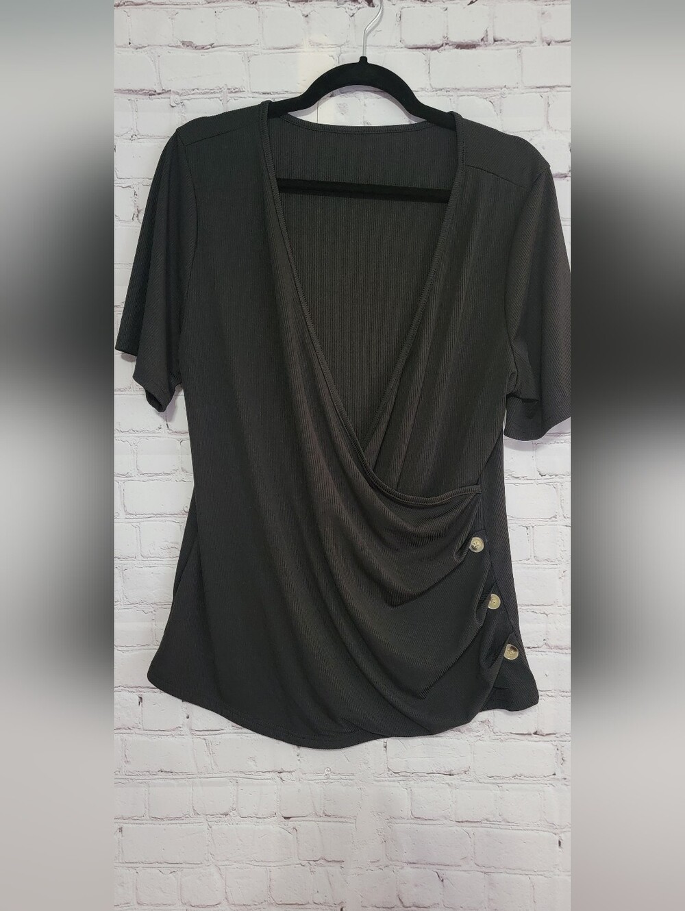 Black Draped V-Neck Women's Top 1X